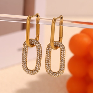 18K gold plated interlocking oval hoop earrings with sparkling pave micro-set zircons