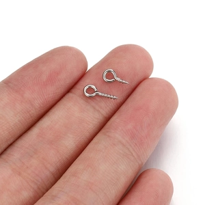 Pair of mini stainless steel eyelet screws with threads for DIY jewelry making