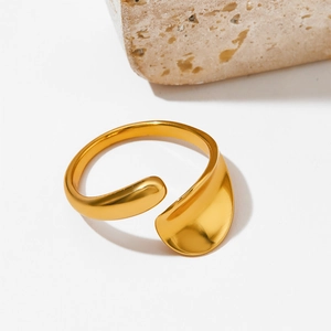 Minimalist Irregular Droplet Open Ring Stainless Steel Organic Polished Adjustable Fashion Jewelry For Women
