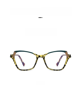 Front view of stylish cat-eye anti-blue light glasses in hawksbill and green finish