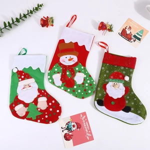 Christmas Stockings Small Santa Claus Snowman Applique Embroidery Cloth Hanging Candy Gift Bags For Holiday Decor