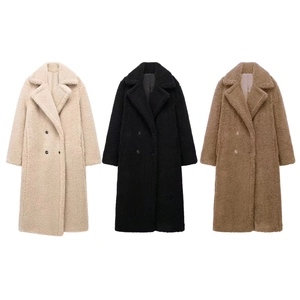 Women Long Teddy Bear Coat Faux Fur Shearling Jacket Double Breasted Wide Lapel Thick Warm Winter Overcoat Outwear