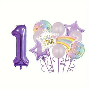 Purple birthday balloon set with 32 inch number 1 and happy birthday star balloons