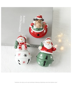 Detailed view of Christmas bells featuring Santa, Snowman, and Reindeer with festive lights