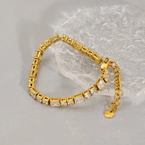 18k vergoldetes Edelstahl-Tennisarmband mit bunt gemischten Zirkonia-Steinen besetzt