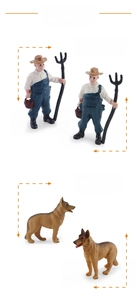 Detailed farm life miniature models featuring realistic farmers and German Shepherds