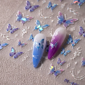 Hot stamping butterfly nail art stickers with glitter effects and floral decorative borders