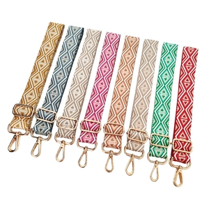 Wide Adjustable Replacement Bag Strap Diamond Jacquard Pattern Polyester Cotton Shoulder Crossbody Belt With Rotatable Metal Hooks