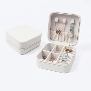 Portable PU Leather Jewelry Organizer Box Zipper Travel Case For Earrings Rings Necklaces Small Jewelry Storage Case Holder Women Gift
