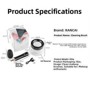 Complete technical specifications and dimensions for the electric makeup brush cleaner kit