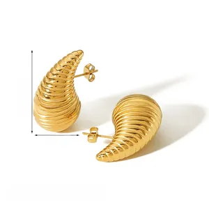 Detailed view of 18k gold teardrop earrings with dimensions of 31mm height and 17.5mm width