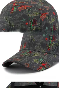 Detailopnames van baseballpet met graffiti-print en een verstevigde harde klep