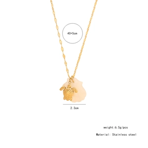 Detail showing dimensions of golden sea turtle and shell pendant stainless steel necklace