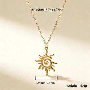 Detailed view of sun flower pendant with measurements 25mm and 40+5cm chain length