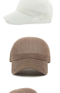 Detailed view of the breathable knitted mesh texture on white and brown baseball caps