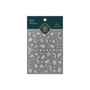 5D embossed floral nail art stickers with white and pink flowers model TL-046