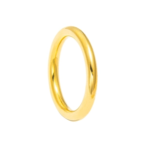 Polished 2.5mm gold titanium steel ring with a minimalist glossy mirror finish on white background