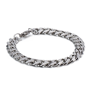 Classic silver stainless steel Cuban link bracelet for men with polished metal finish