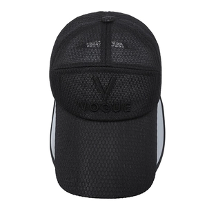 Breathable black mesh baseball cap with VOGUE embroidery and wide brim for sun protection
