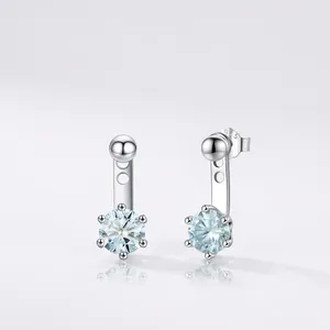 Moissanite Stud Earrings With 925 Sterling Silver Earring Post Two-Way Wear Adjustable Cyan Round Cut Elegant Jewelry