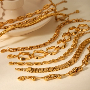 18K gold plated stainless steel twisted rope and Cuban chain bracelets set for women