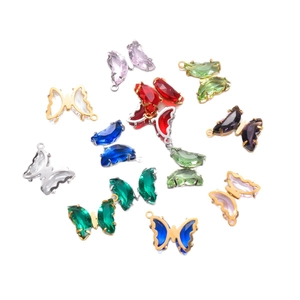 Colorful zircon butterfly pendants set in gold and silver stainless steel bases