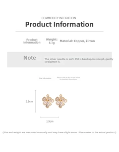 Detailed view of floral zircon earrings with copper base and silver pins 6.1g weight