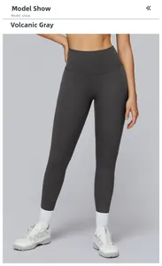 Detail of high waisted yoga pants in volcanic ash grey showing slimming waist and hip lift