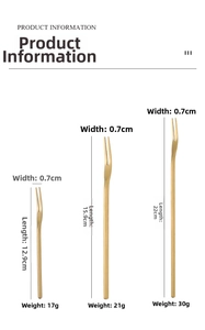 Size chart for 304 stainless steel long handle fruit forks in matte gold finish