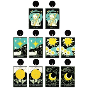 Tarot Card Drop Earrings Acrylic Gothic Punk Jewelry Halloween Skeleton Death Moon Star Sun For Women