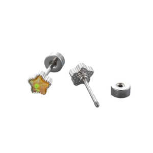 Titanium steel star stud earrings with iridescent opal inlay and screw back closure
