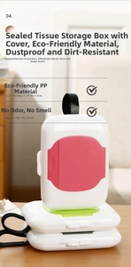 Close-up of eco-friendly PP material tissue box with a secure sealing lid and strap