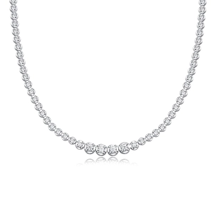 U-shaped macro view of S925 sterling silver tennis necklace with gradient round zircons