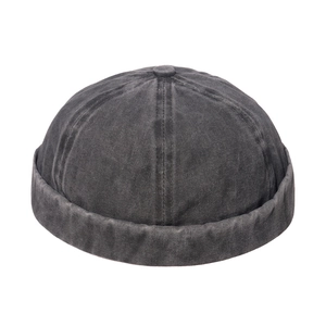 Bonnet Docker en Coton Délavé Vintage Style Industriel Japonais pour Hommes Femmes Unisexe Rétro Distressed Skull Cap Miki Hat Beanie Sans Bord Streetwear Couvre-Chef Décontracté