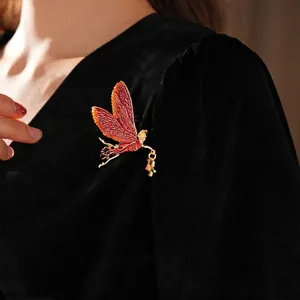 Vintage Fairy Wing Brooch Alloy Enamel Drip Oil Rhinestone Pin Butterfly Angel Elf Star Pendant Jewelry For Women