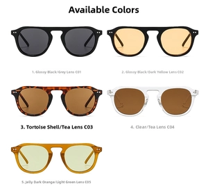 Detailed grid of retro aviator sunglasses with decorative rivets and jelly color frames
