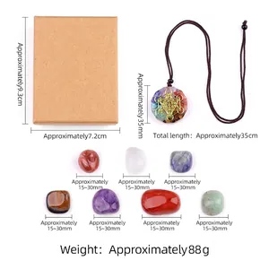 Chakra irregular natural stone jewelry set with resin necklace and measurement chart