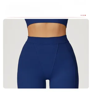 Close-up of high-waist yoga pants featuring a slimming V-shaped waistband design