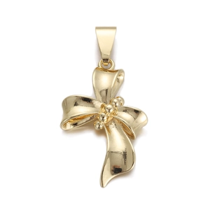 Elegant gold bow pendant charm with polished metallic finish and bead detail on white background