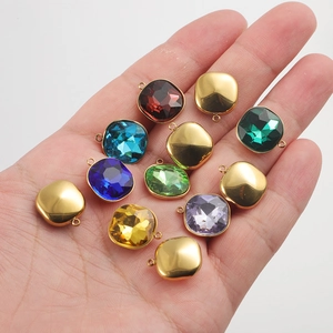Pendentifs carrés en acier inoxydable avec pierres de naissance pour bijoux DIY