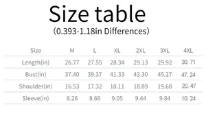 Detailed size chart for men's vertical striped gym t-shirt with measurements in inches