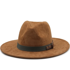 Fedora Hat Faux Suede Wide Brim Western Cowboy Style Ribbon Decorative Leather Buckle Metal Rivet Unisex Outing