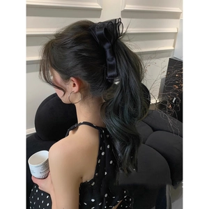 Elegant Korean style black mesh double layered bow banana clip for high ponytail hairstyles