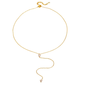 18k gold plated stainless steel Y-shaped necklace with elegant white teardrop crystals