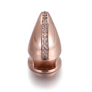 Detail of rose gold plated bullet bead with sparkling zircon stones for DIY jewelry