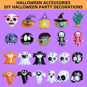Assorted Halloween resin charms featuring ghosts, pumpkins, skulls and zombies for DIY crafts