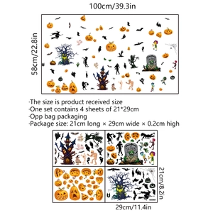 Halloween pumpkin and bat wall sticker set including 4 sheets of 21x29cm decals