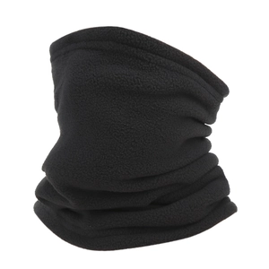 Detail shot of the thick black polar fleece texture on a thermal neck gaiter for winter