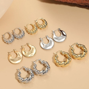 Geometric Copper Hoop Earrings 14K Gold Plated Niche Minimalist Scallop Water Ripple Twisted Earrings For Women Jewelry