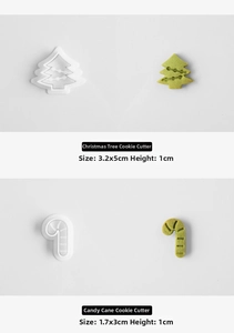 Detailed dimensions for mini Christmas tree and candy cane cookie cutter set